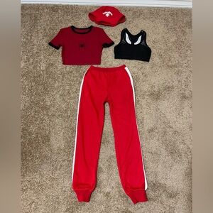 ALL 4pc Bundle Women’s XS Red and Black Spider Themed Outfit Set Lifeguard Hat